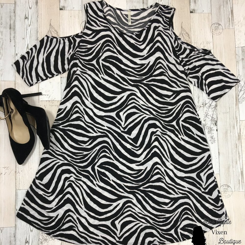 Cold Shoulder Zebra Print Dress Size Small